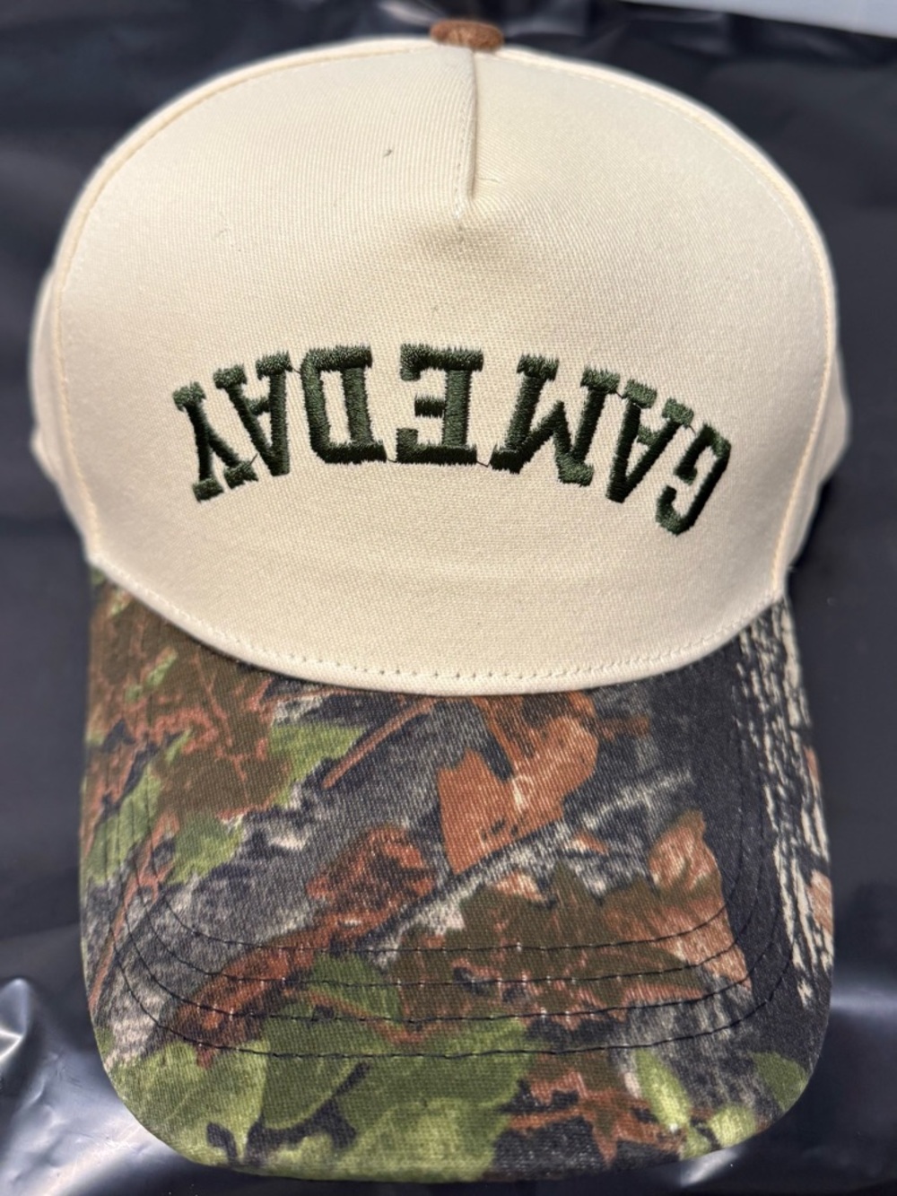 GAME DAY Embroidered Camo Baseball Cap - Cream & Camouflage